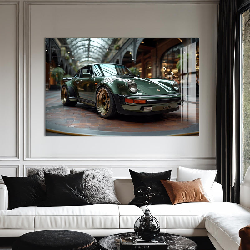 Artronauts Glass Print Green Classic Sports Car-Tempered Glass Wall Art