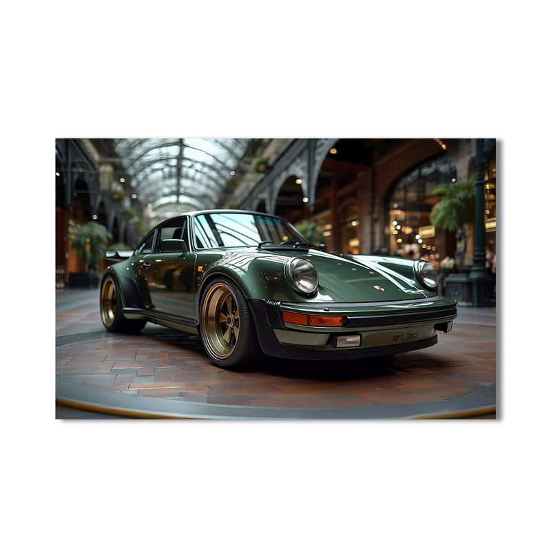 Artronauts Glass Print Green Classic Sports Car-Tempered Glass Wall Art