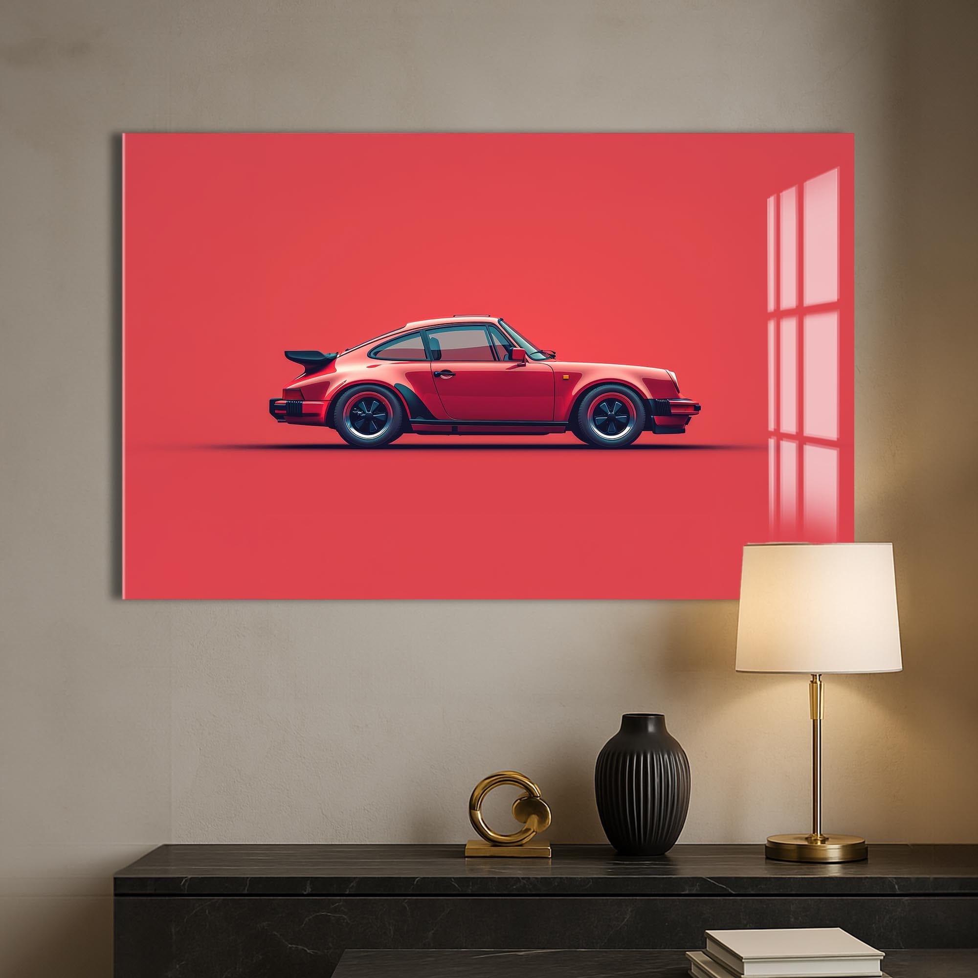 Artronauts Glass Print Red Icon Classic Sports Car-Tempered Glass Wall Art