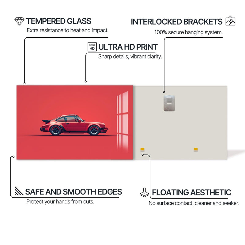 Artronauts Glass Print Red Icon Classic Sports Car-Tempered Glass Wall Art