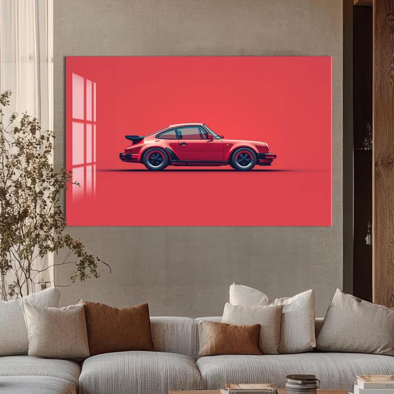 Artronauts Glass Print Red Icon Classic Sports Car-Tempered Glass Wall Art