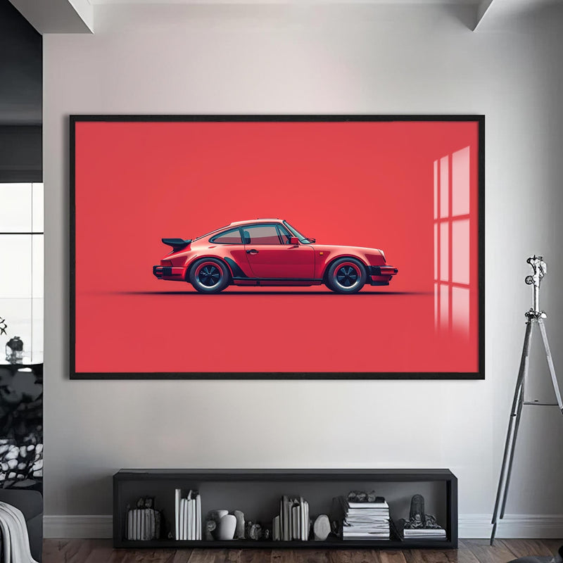 Artronauts Glass Print S | 72x46 cm | 28.3"x18.1" / Black Red Icon Classic Sports Car-Tempered Glass Wall Art