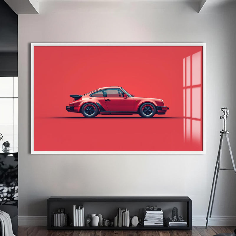 Artronauts Glass Print S | 72x46 cm | 28.3"x18.1" / White Red Icon Classic Sports Car-Tempered Glass Wall Art