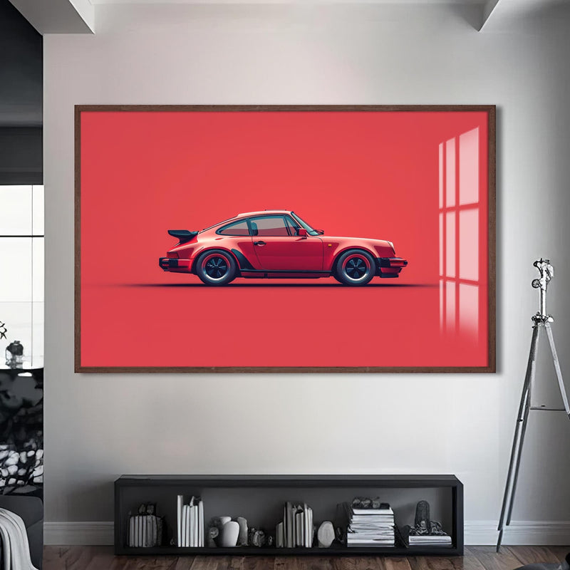 Artronauts Glass Print S | 72x46 cm | 28.3"x18.1" / Walnut Red Icon Classic Sports Car-Tempered Glass Wall Art