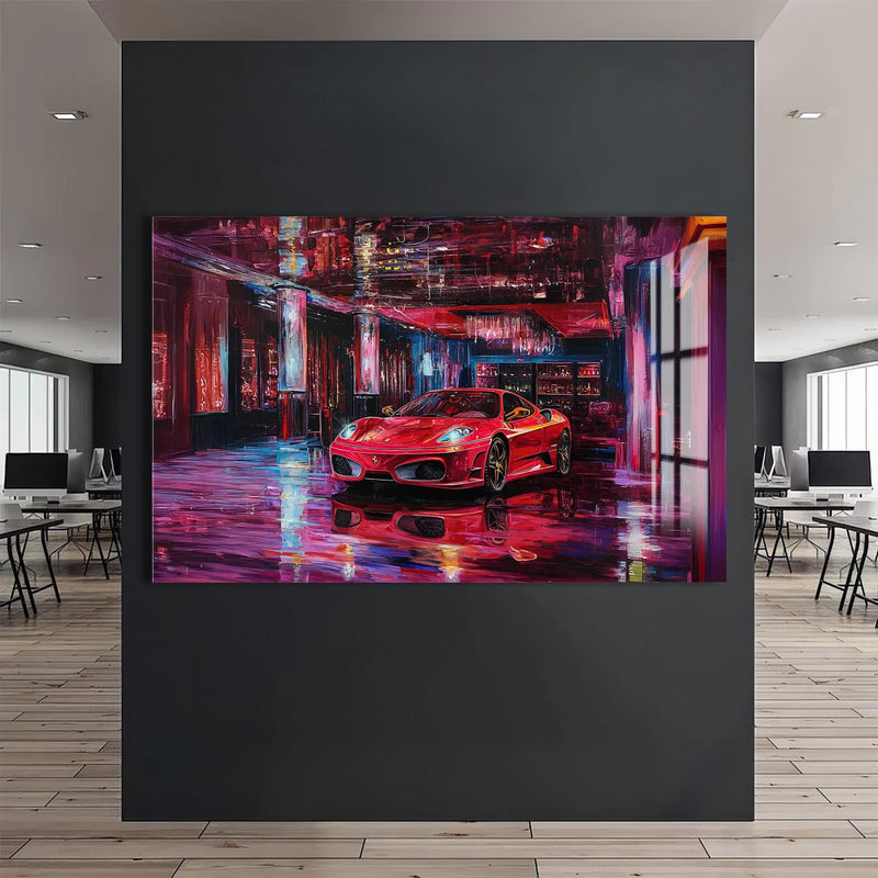 Artronauts Glass Print Luxury Red Supercar – Modern Automotive Glass Art
