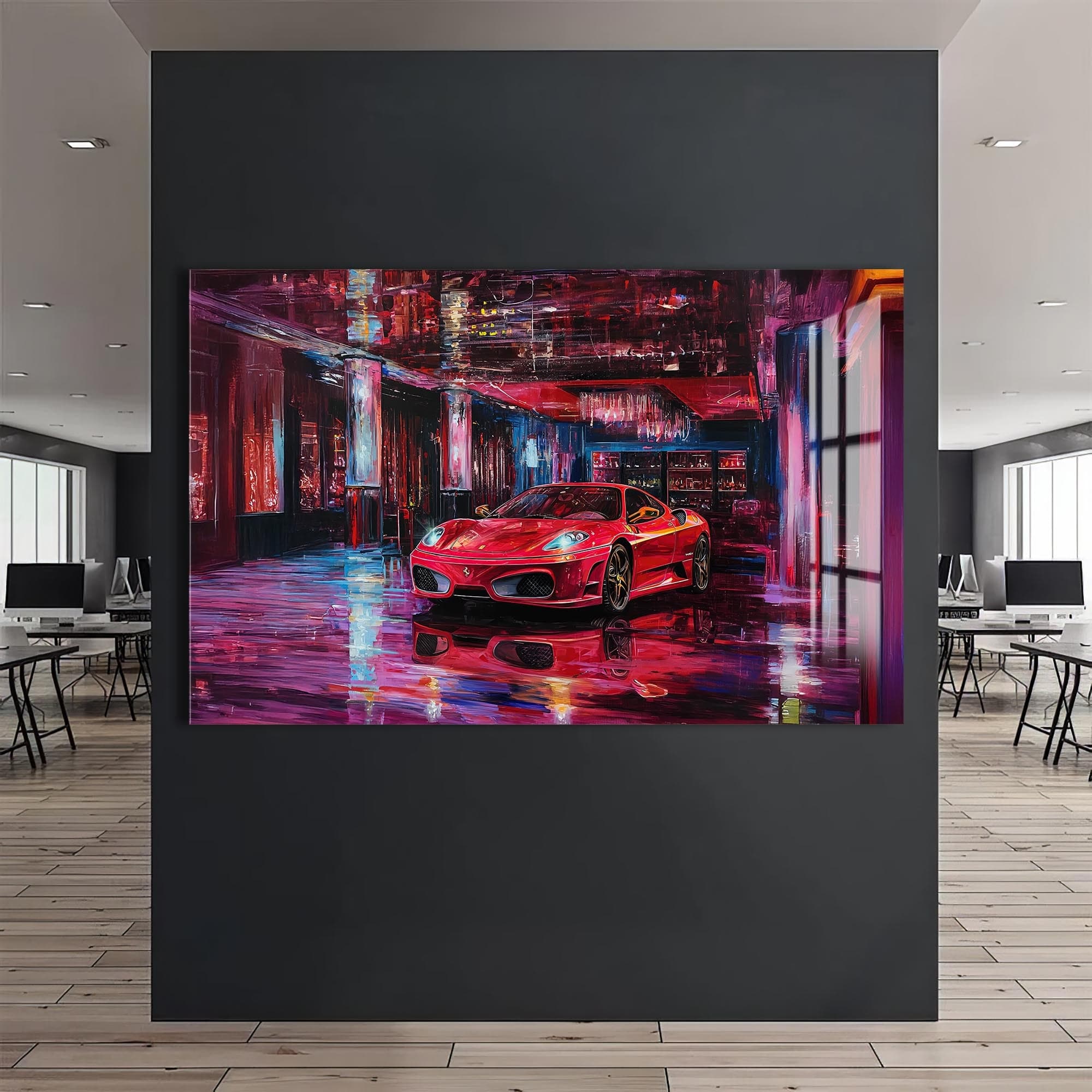 Artronauts Glass Print Luxury Red Supercar – Modern Automotive Glass Art