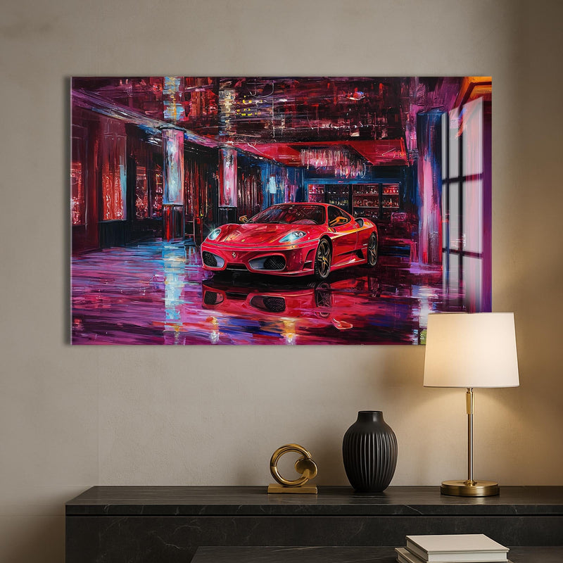 Artronauts Glass Print Luxury Red Supercar – Modern Automotive Glass Art