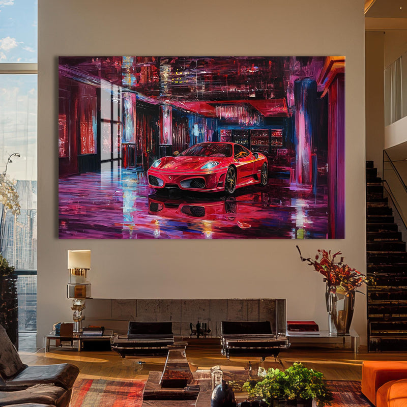 Artronauts Glass Print Luxury Red Supercar – Modern Automotive Glass Art