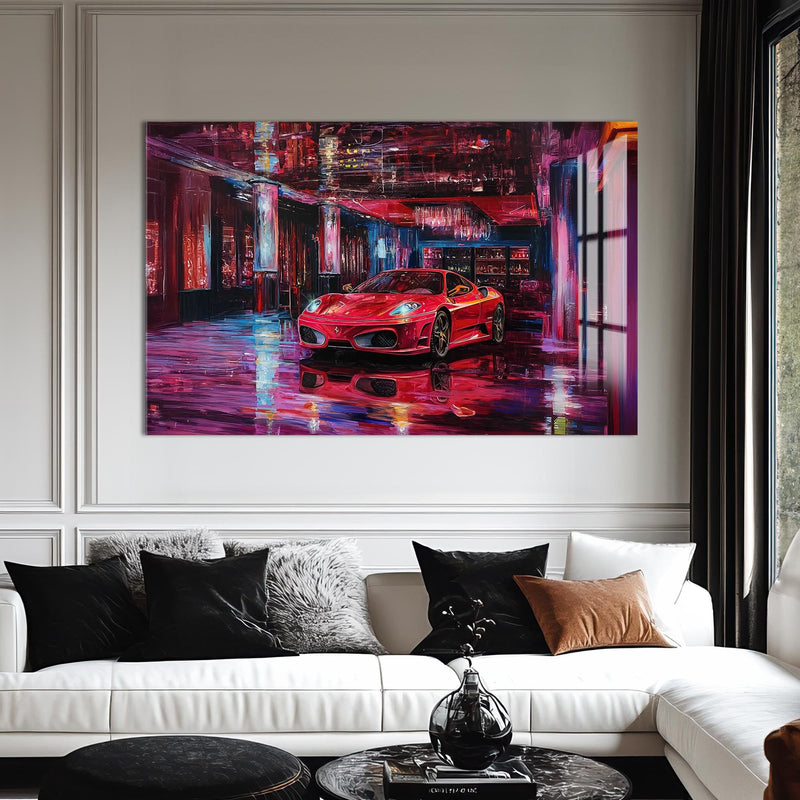 Artronauts Glass Print Luxury Red Supercar – Modern Automotive Glass Art