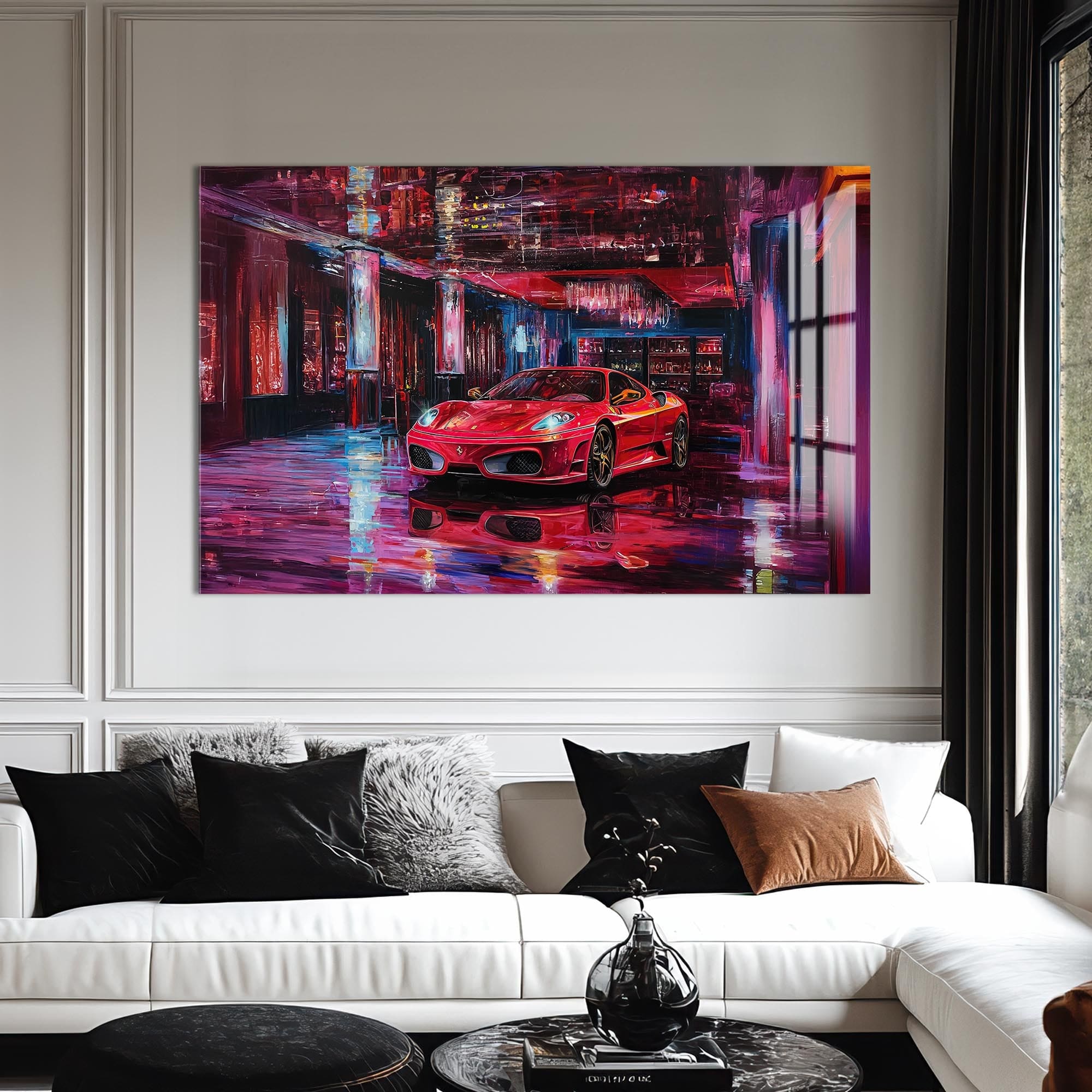 Artronauts Glass Print Luxury Red Supercar – Modern Automotive Glass Art