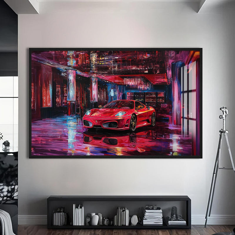 Artronauts Glass Print S | 72x46 cm | 28.3"x18.1" / Black Luxury Red Supercar – Modern Automotive Glass Art