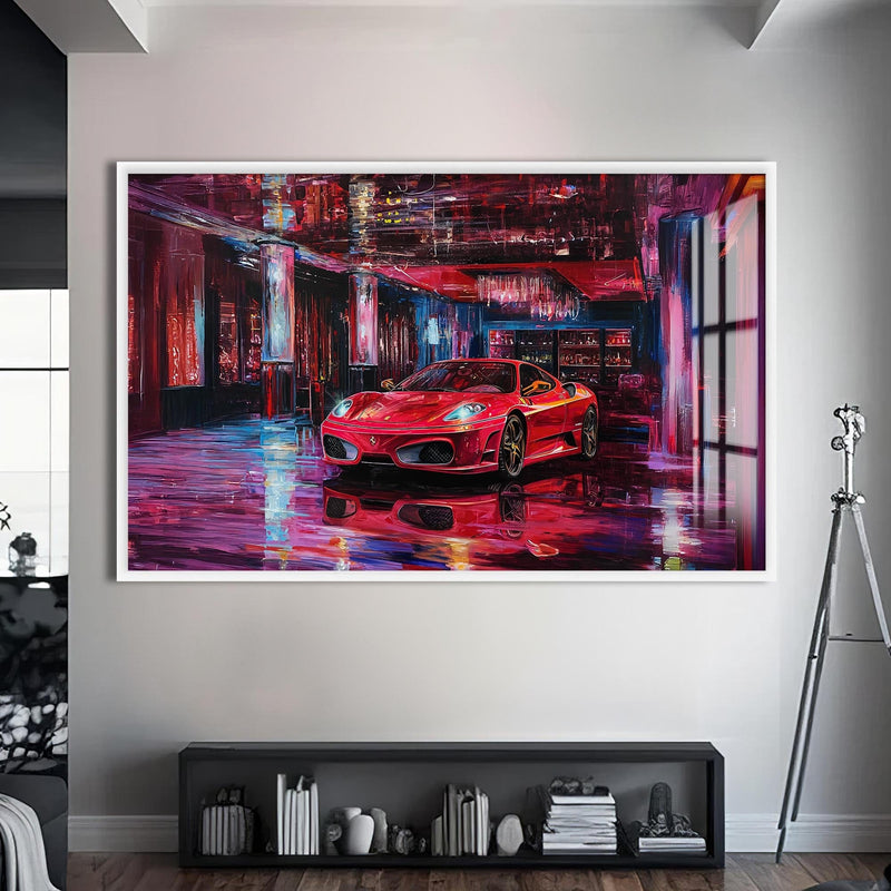 Artronauts Glass Print S | 72x46 cm | 28.3"x18.1" / White Luxury Red Supercar – Modern Automotive Glass Art