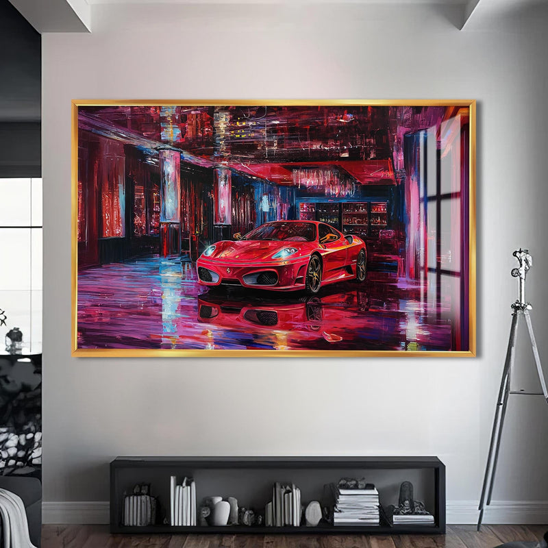 Artronauts Glass Print S | 72x46 cm | 28.3"x18.1" / Gold Luxury Red Supercar – Modern Automotive Glass Art