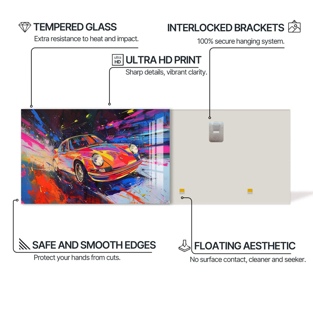 Artronauts Glass Print Colour Burst Classic – Retro Car Glass Wall Art