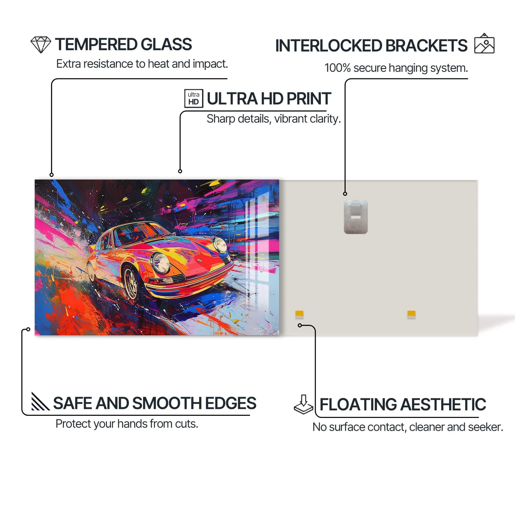 Artronauts Glass Print Colour Burst Classic – Retro Car Glass Wall Art