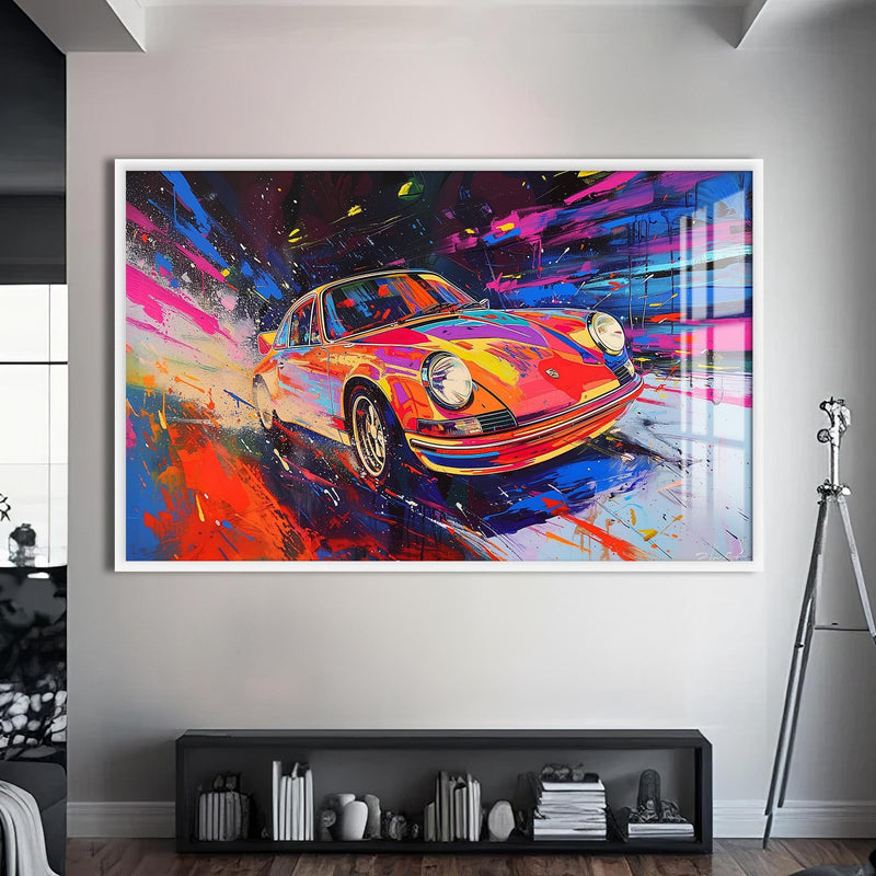 Artronauts Glass Print S | 72x46 cm | 28.3"x18.1" / White Colour Burst Classic – Retro Car Glass Wall Art