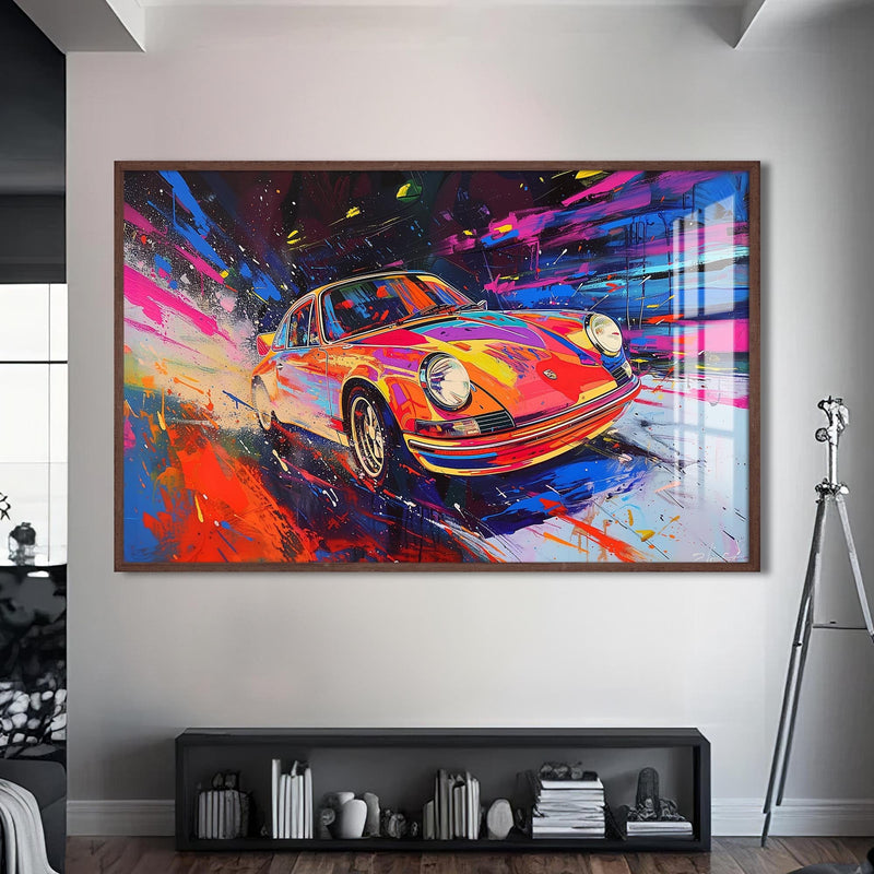 Artronauts Glass Print S | 72x46 cm | 28.3"x18.1" / Walnut Colour Burst Classic – Retro Car Glass Wall Art