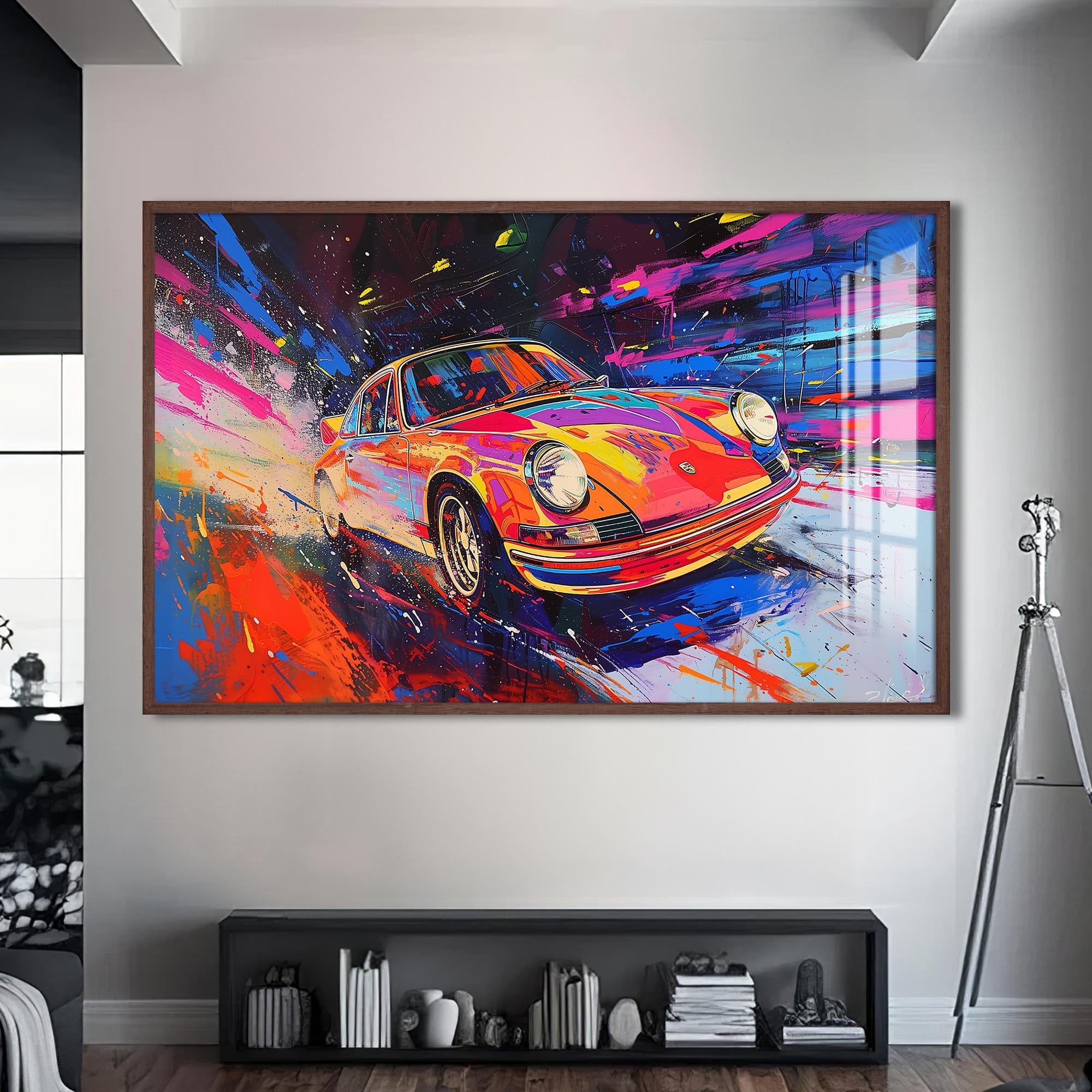 Artronauts Glass Print S | 72x46 cm | 28.3"x18.1" / Walnut Colour Burst Classic – Retro Car Glass Wall Art