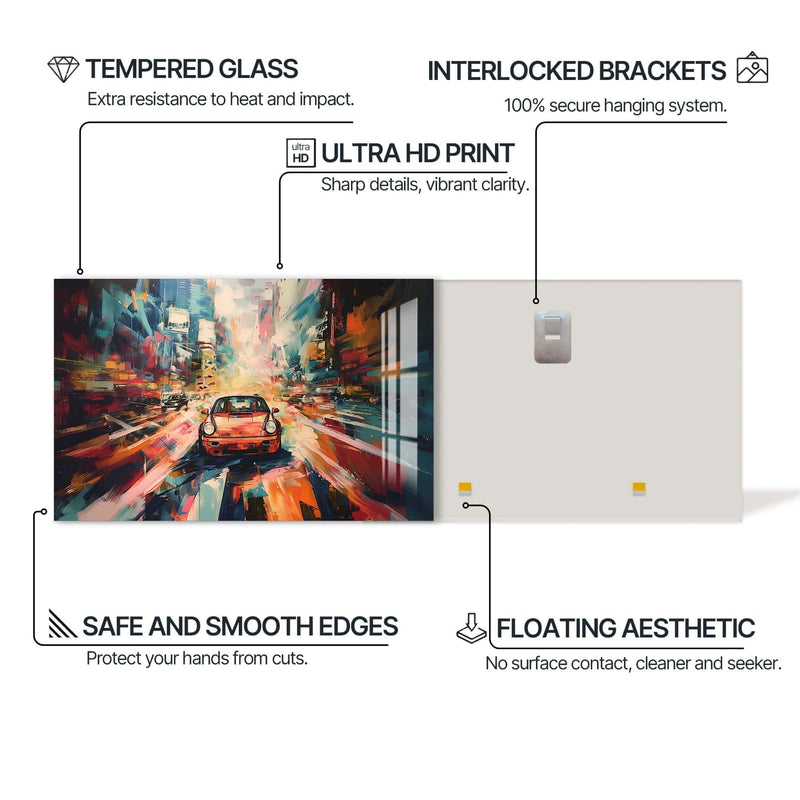Artronauts Glass Print Urban Motion Drive – Abstract City Car Glass Art