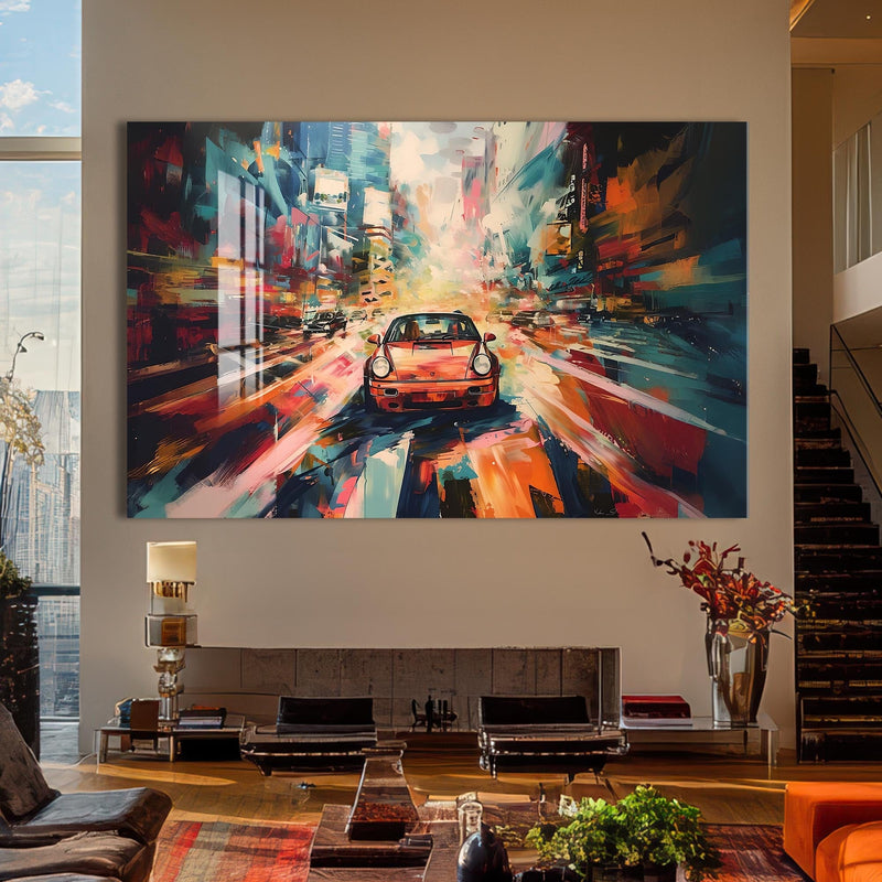 Artronauts Glass Print Urban Motion Drive – Abstract City Car Glass Art