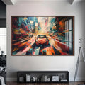 Artronauts Glass Print S | 72x46 cm | 28.3"x18.1" / Walnut Urban Motion Drive – Abstract City Car Glass Art