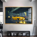 Artronauts Glass Print S | 72x46 cm | 28.3"x18.1" / Gold Night Street Racer–Japanese Car Glass Wall Art