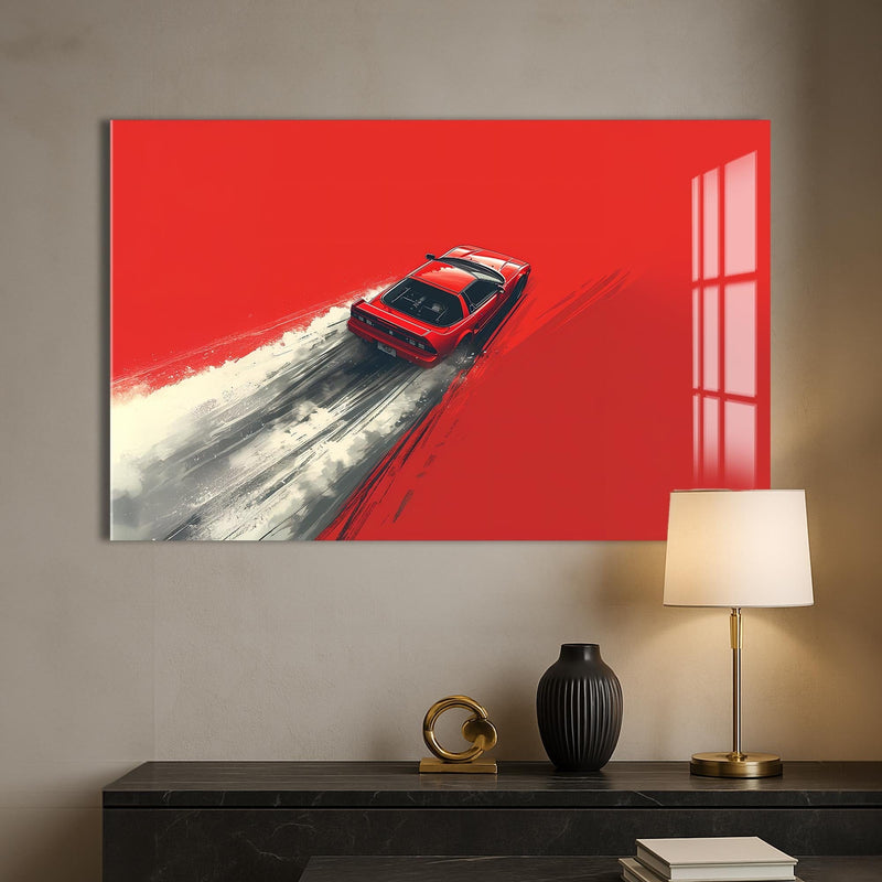 Artronauts Glass Print Minimal Red Drift – Modern Car Glass Wall Art