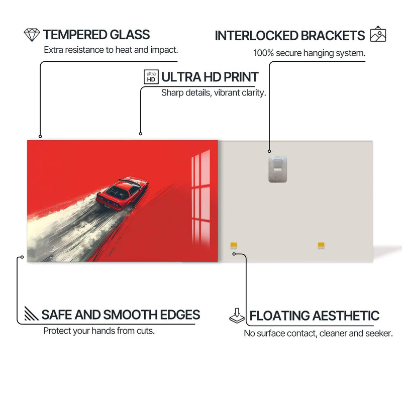 Artronauts Glass Print Minimal Red Drift – Modern Car Glass Wall Art