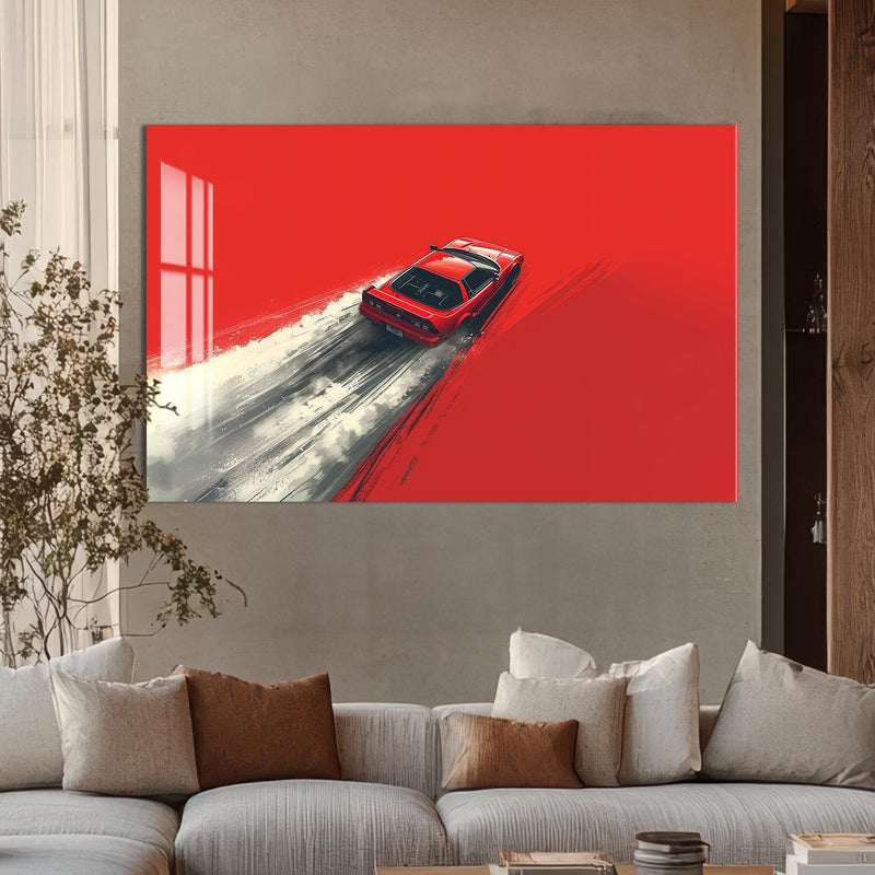 Artronauts Glass Print Minimal Red Drift – Modern Car Glass Wall Art