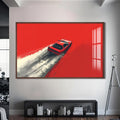 Artronauts Glass Print S | 72x46 cm | 28.3"x18.1" / Walnut Minimal Red Drift – Modern Car Glass Wall Art