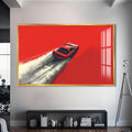 Artronauts Glass Print S | 72x46 cm | 28.3"x18.1" / Gold Minimal Red Drift – Modern Car Glass Wall Art
