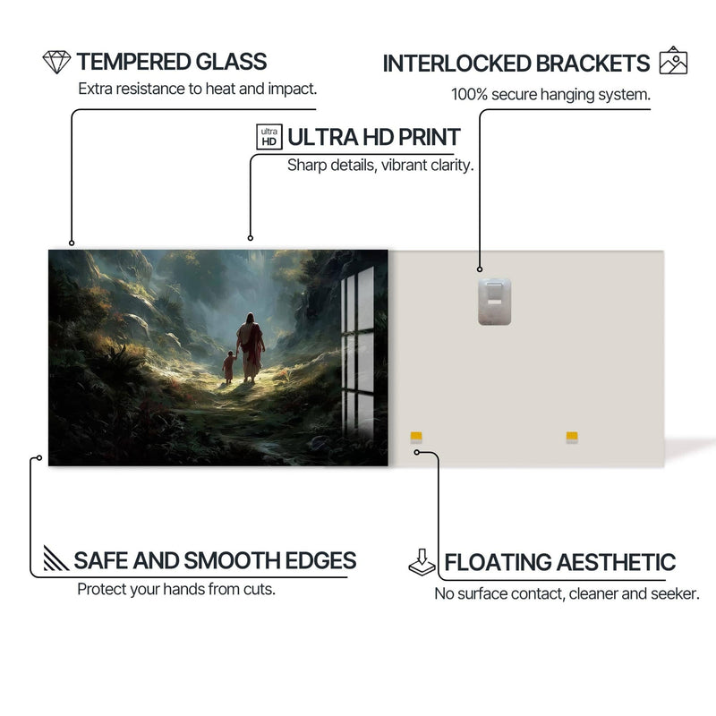 Artronauts Glass Print Jesus Walking With a Child– Christian Tempered Glass Wall Art