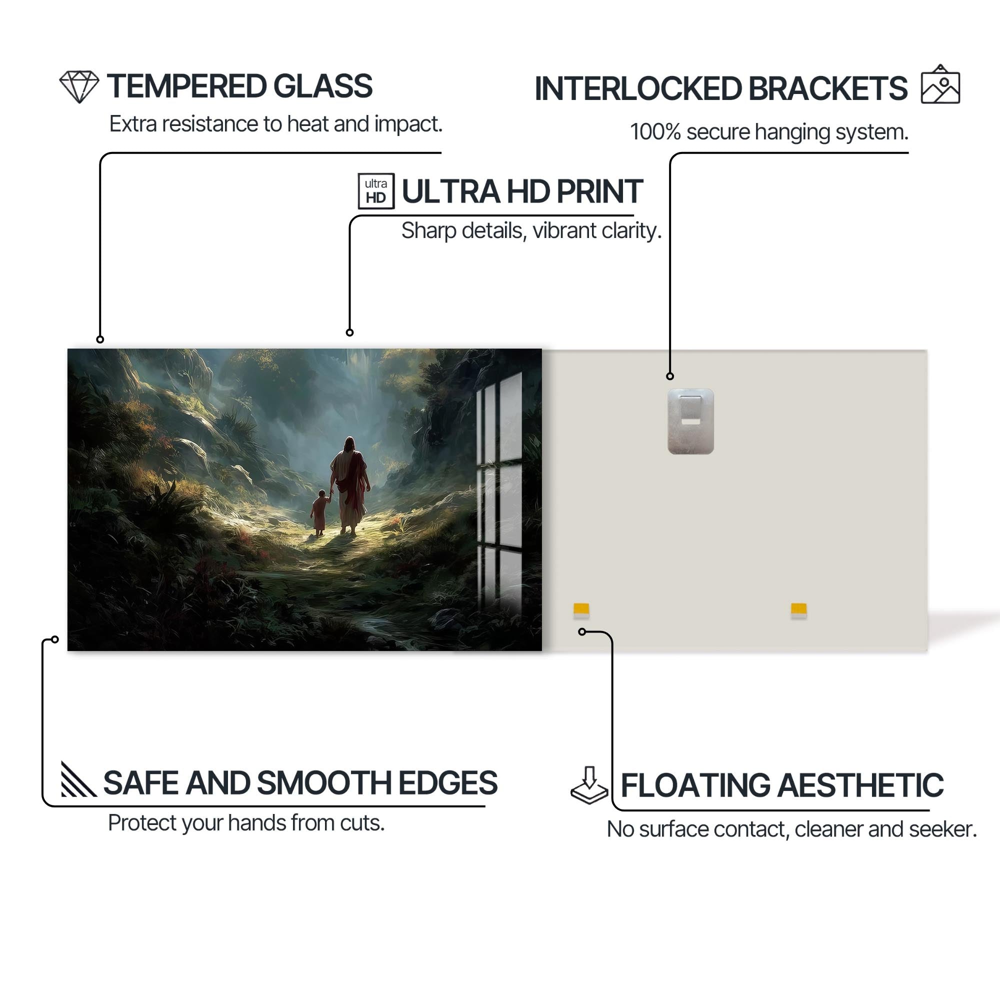 Artronauts Glass Print Jesus Walking With a Child– Christian Tempered Glass Wall Art