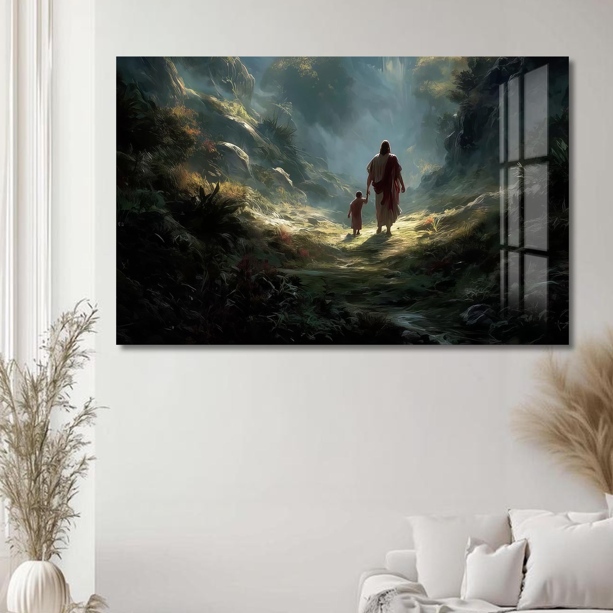 Artronauts Glass Print Jesus Walking With a Child– Christian Tempered Glass Wall Art