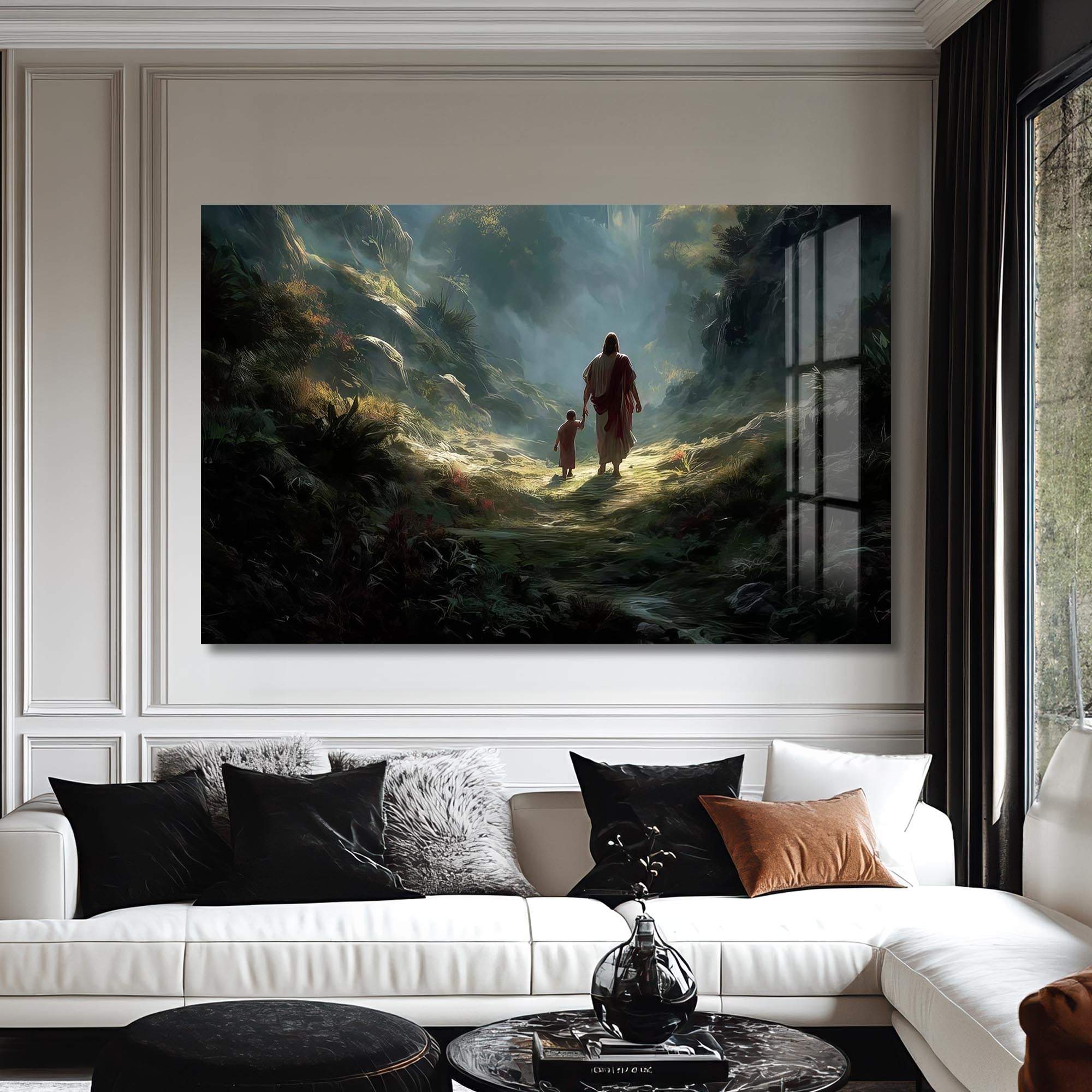 Artronauts Glass Print Jesus Walking With a Child– Christian Tempered Glass Wall Art