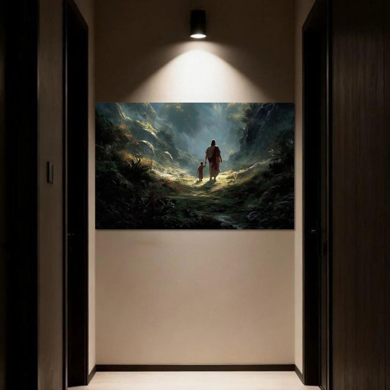 Artronauts Glass Print Jesus Walking With a Child– Christian Tempered Glass Wall Art