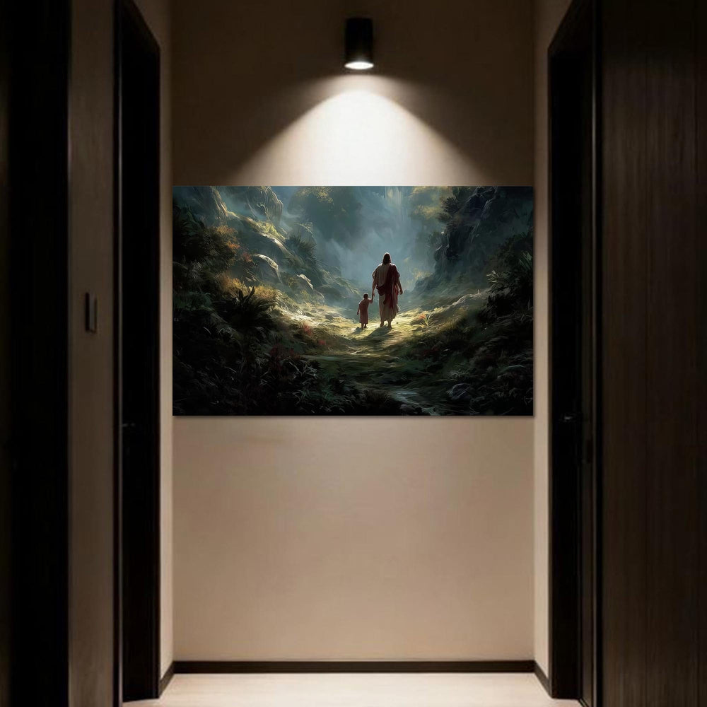 Artronauts Glass Print Jesus Walking With a Child– Christian Tempered Glass Wall Art