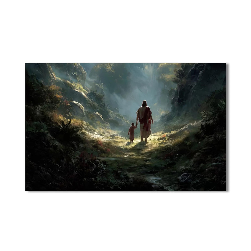 Artronauts Glass Print Jesus Walking With a Child– Christian Tempered Glass Wall Art