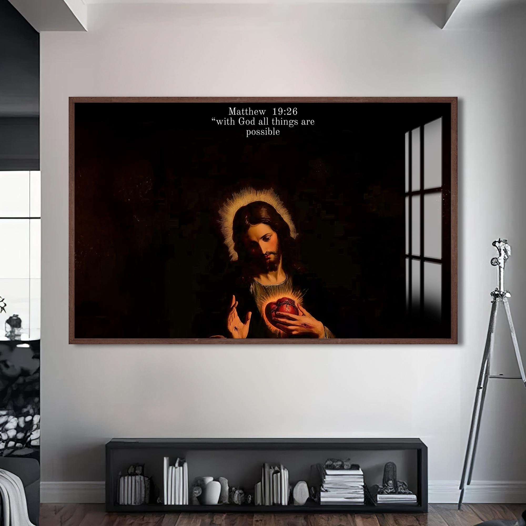 Artronauts Glass Print S | 72x46 cm | 28.3"x18.1" / Walnut Matthew 19– Christian Tempered Glass Wall Art