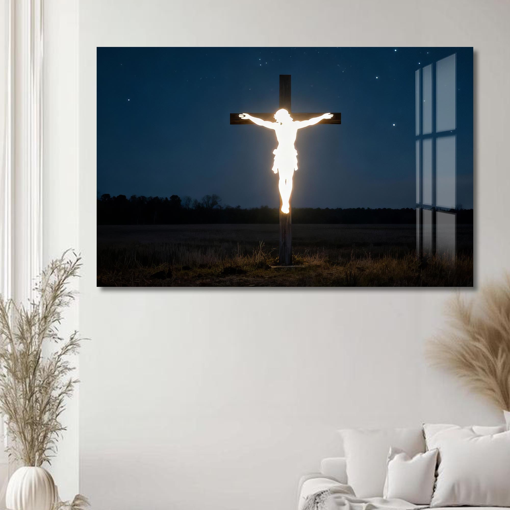 Artronauts Glass Print Glowing Cross in the Darkness– Christian Tempered Glass Wall Art