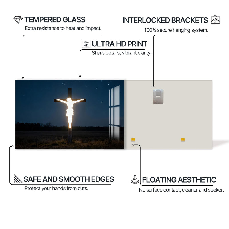 Artronauts Glass Print Glowing Cross in the Darkness– Christian Tempered Glass Wall Art