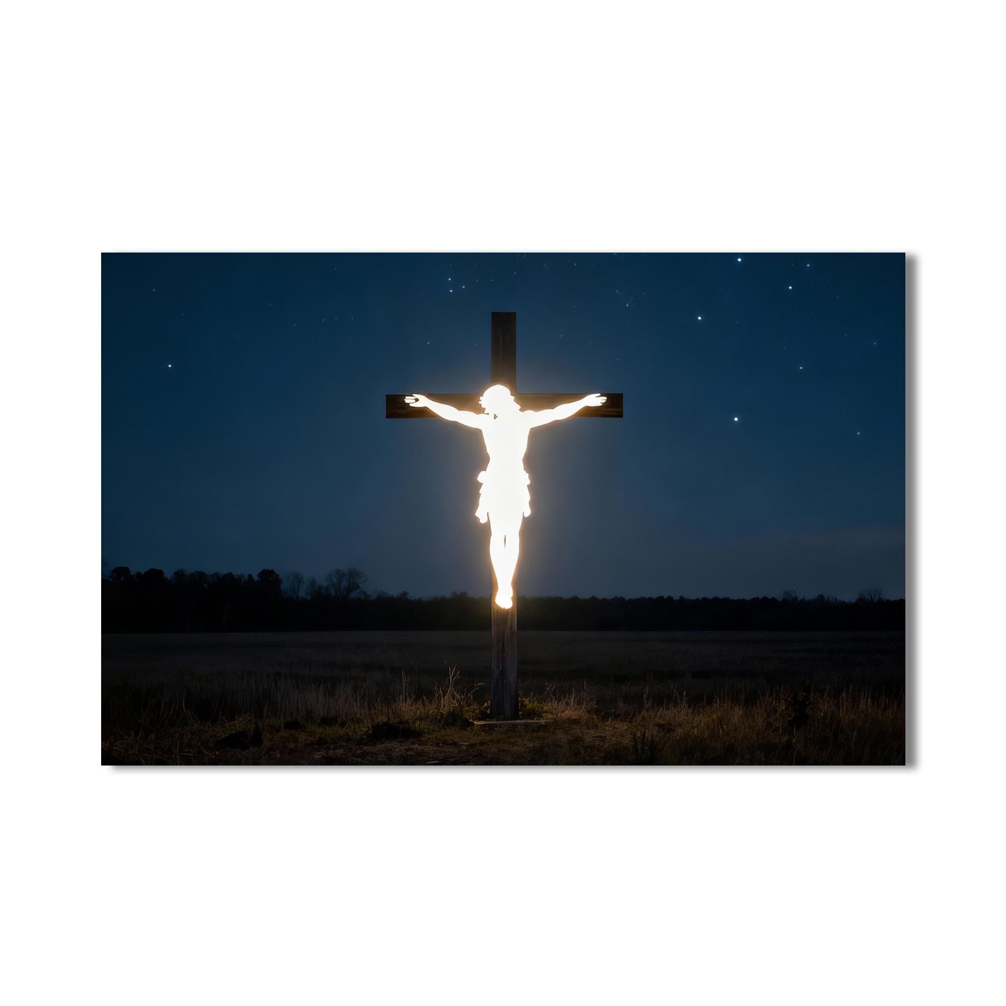 Artronauts Glass Print Glowing Cross in the Darkness– Christian Tempered Glass Wall Art