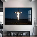 Artronauts Glass Print S | 72x46 cm | 28.3"x18.1" / Black Glowing Cross in the Darkness– Christian Tempered Glass Wall Art