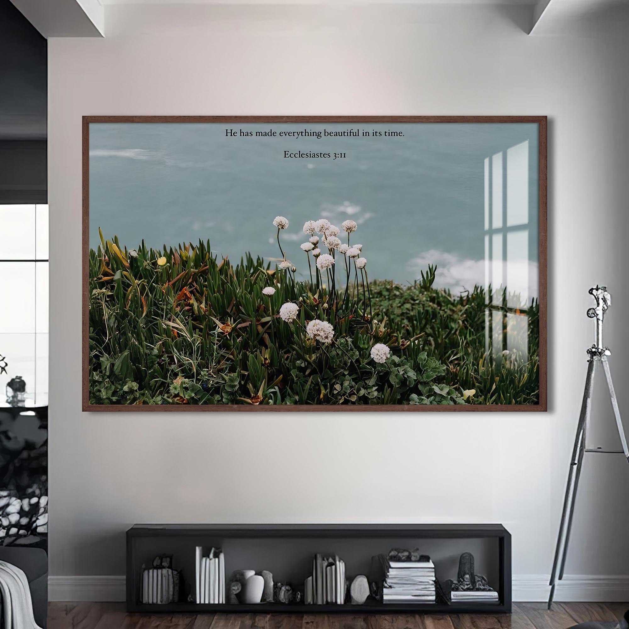 Artronauts Glass Print S | 72x46 cm | 28.3"x18.1" / Walnut Ecclesiastes 3:11– Christian Tempered Glass Wall Art