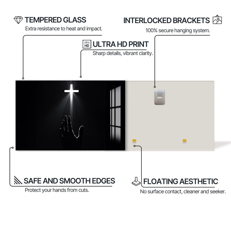 Artronauts Glass Print Reaching Toward the Cross- Christian Tempered Glass Wall Art