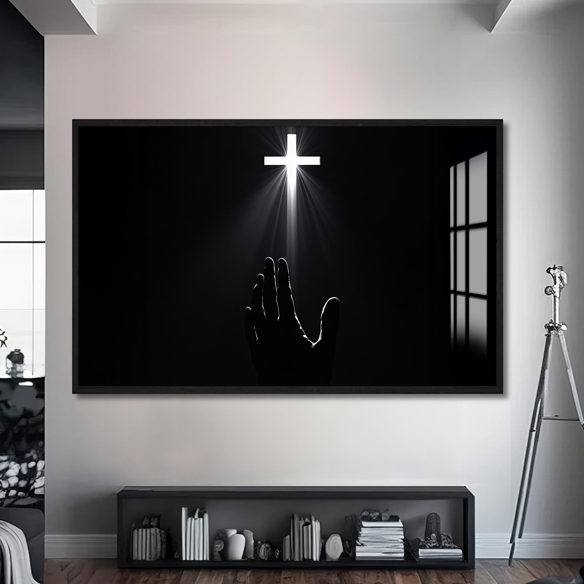 Artronauts Glass Print S | 72x46 cm | 28.3"x18.1" / Black Reaching Toward the Cross- Christian Tempered Glass Wall Art