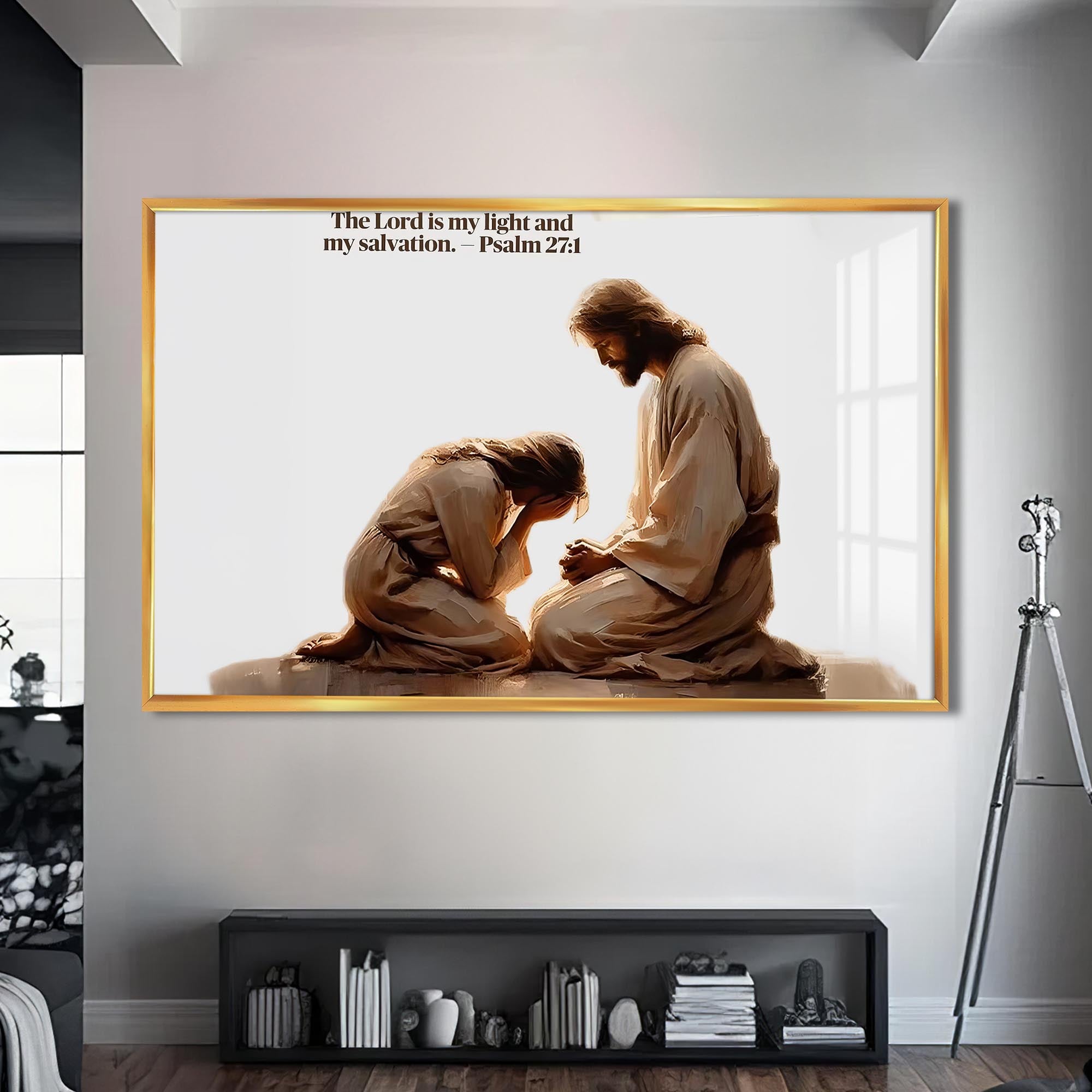 Artronauts Glass Print S | 72x46 cm | 28.3"x18.1" / Gold Psalm 27– Christian Tempered Glass Wall Art