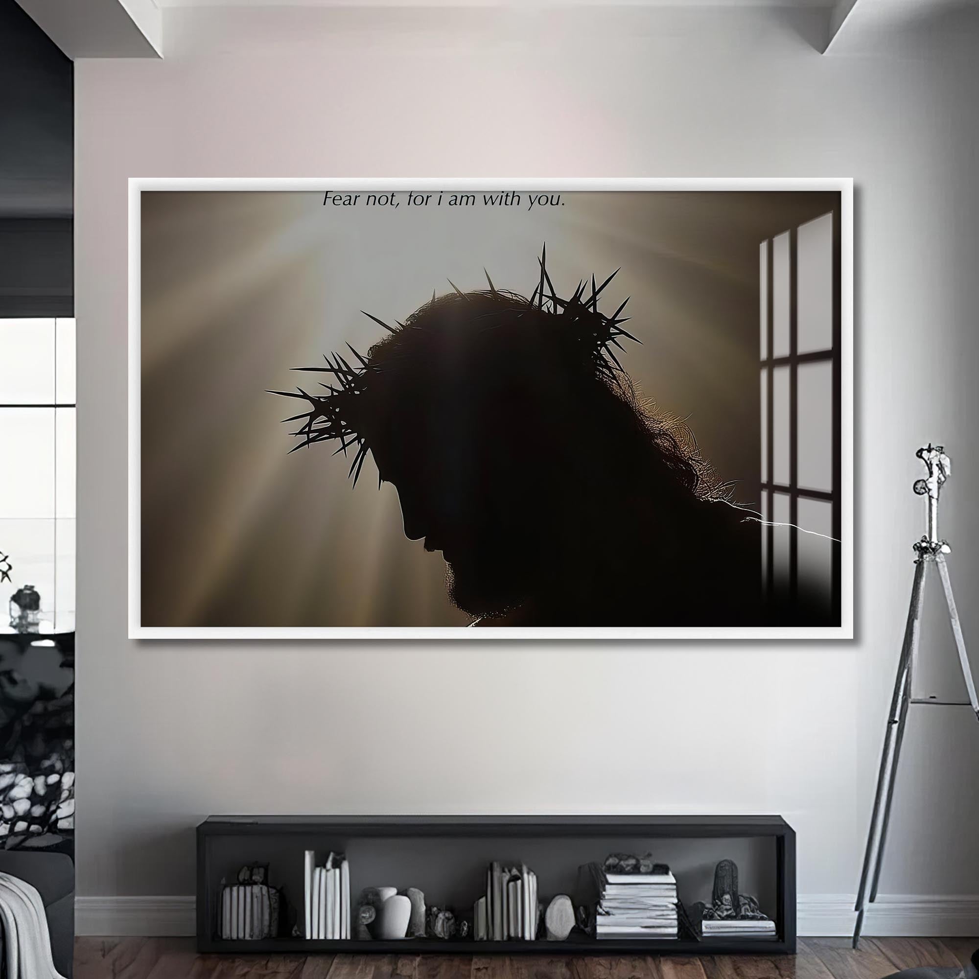 Artronauts Glass Print S | 72x46 cm | 28.3"x18.1" / White Crown of Thorns Silhouette- Christian Tempered Glass Wall Art