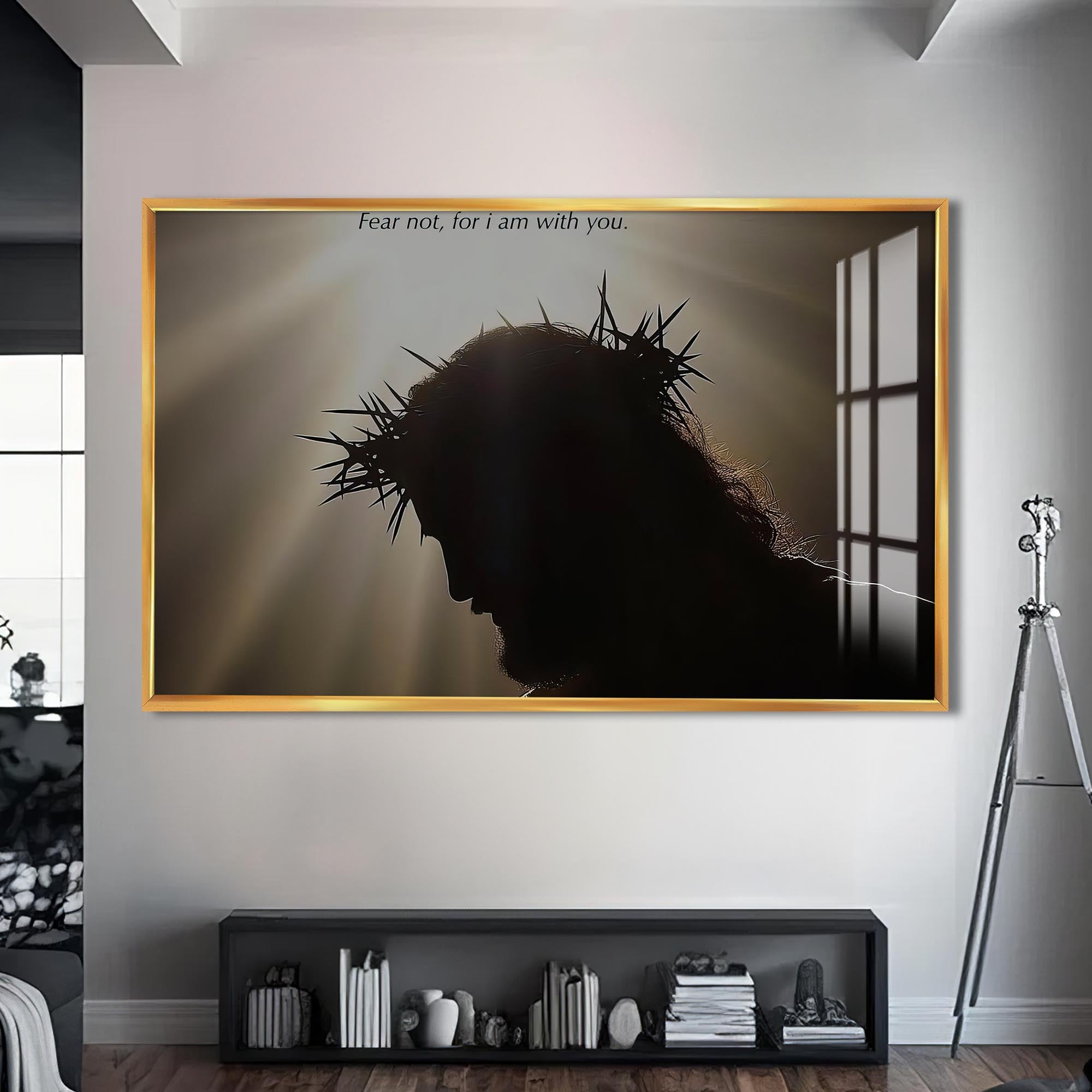 Artronauts Glass Print S | 72x46 cm | 28.3"x18.1" / Gold Crown of Thorns Silhouette- Christian Tempered Glass Wall Art