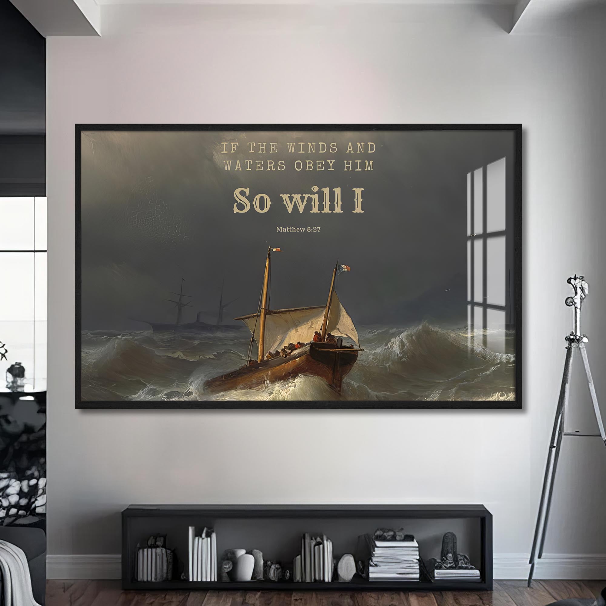 Artronauts Glass Print S | 72x46 cm | 28.3"x18.1" / Black Faith Over the Storm- Christian Tempered Glass Wall Art
